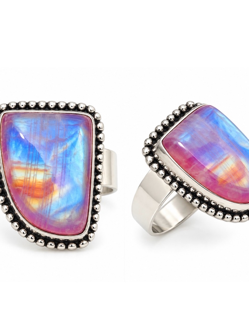 Iridescent Blue-Pink Stone Statement Ring - Women Jewelry silver size 10